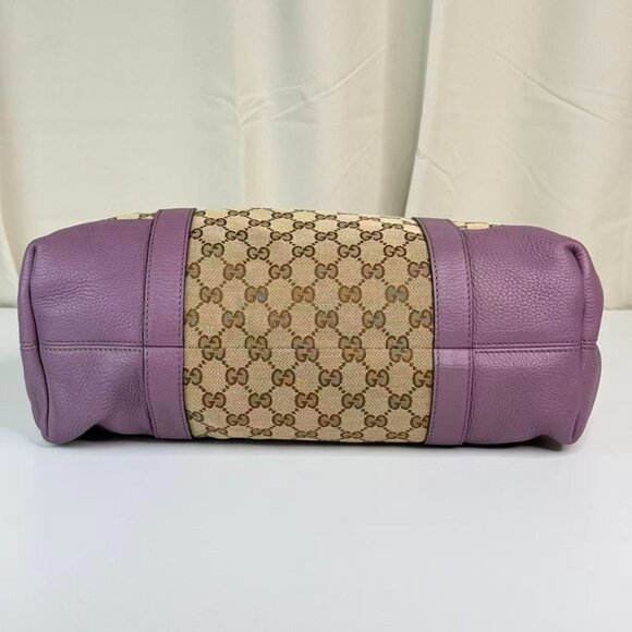 Gucci GG Logo Supreme Shoulder Bag Tote Purple Trim & Beige Patterned Design - Picture 5 of 7